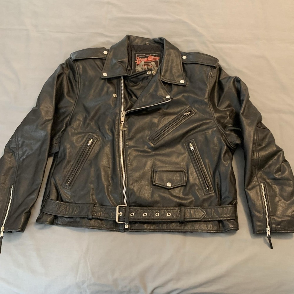 Oakwood Jacket Mens 54 Black Leather Motorcycle Belted Flying Bikes Lined M200